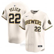 Camiseta Beisbol Hombre Milwaukee Brewers Christian Yelich Primera Limited Crema