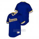 Camiseta Beisbol Hombre Milwaukee Brewers Cooperstown Collection Mesh Wordmark V-Neck Azul