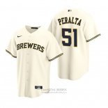 Camiseta Beisbol Hombre Milwaukee Brewers Freddy Peralta Replica Primera Crema