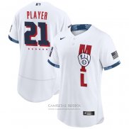 Camiseta Beisbol Hombre Milwaukee Brewers Personalizada 2021 All Star Autentico Blanco