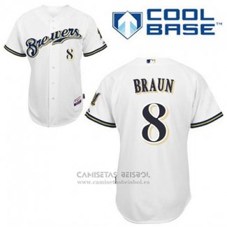 Camiseta Beisbol Hombre Milwaukee Brewers Ryan Braun 8 Blanco Primera Cool Base