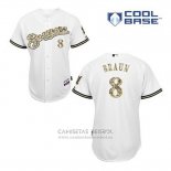 Camiseta Beisbol Hombre Milwaukee Brewers Ryan Braun 8 Blanco Usmc Cool Base