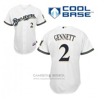 Camiseta Beisbol Hombre Milwaukee Brewers Scooter Gennett 2 Blanco Primera Cool Base