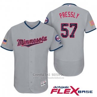 Camiseta Beisbol Hombre Minnesota Twins 2017 Estrellas y Rayas Ryan Pressly Gris Flex Base