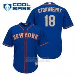 Camiseta Beisbol Hombre New York Mets Darryl Strawberry 18 Azul Alterno Cool Base