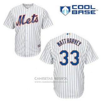 Camiseta Beisbol Hombre New York Mets Matt Harvey 33 Blanco Primera Cool Base