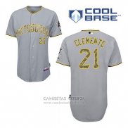 Camiseta Beisbol Hombre Pittsburgh Pirates Roberto Clemente 21 Gris Usmc Cool Base