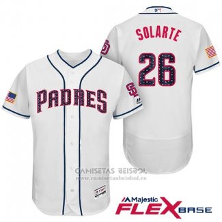 Camiseta Beisbol Hombre San Diego Padres 2017 Estrellas y Rayas Yangervis Solarte Blanco Flex Base