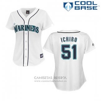 Camiseta Beisbol Hombre Seattle Mariners Ichiro Suzuki 51 Blanco Cool Base