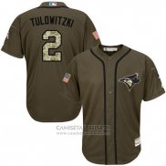 Camiseta Beisbol Hombre Toronto Blue Jays 2 Troy Tulowitzki Verde Salute To Service