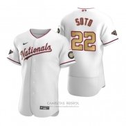 Camiseta Beisbol Hombre Washington Nationals Juan Soto Gold-Trimmed Championship Autentico Blanco