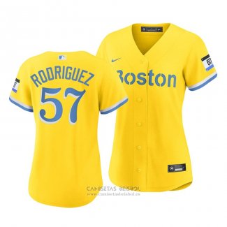 Camiseta Beisbol Mujer Boston Red Sox Eduardo Rodriguez 2021 City Connect Replica Oro