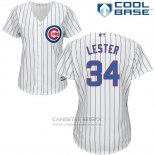 Camiseta Beisbol Mujer Chicago Cubs 34 Jon Lester Cool Base Blanco