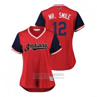 Camiseta Beisbol Mujer Cleveland Indians Francisco Lindor 2018 LLWS Players Weekend Mr. Smile Rojo