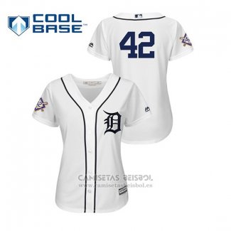 Camiseta Beisbol Mujer Detroit Tigers 2019 Jackie Robinson Day Cool Base Blanco