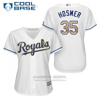 Camiseta Beisbol Mujer Kansas City Royals 35 Eric Hosmer Blanco 2017 Cool Base