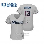 Camiseta Beisbol Mujer Miami Marlins Starlin Castro Cool Base Road 2019 Gris