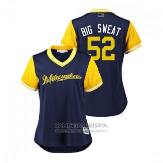 Camiseta Beisbol Mujer Milwaukee Brewers Jimmy Nelson 2018 LLWS Players Weekend Big Sweat Azul