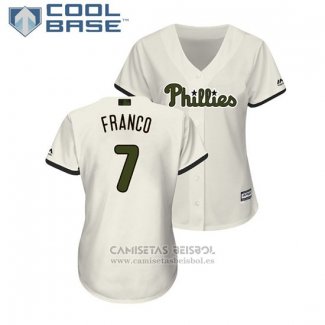 Camiseta Beisbol Mujer Philadelphia Phillies Maikel Franco 2018 Dia de los Caidos Cool Base Crema