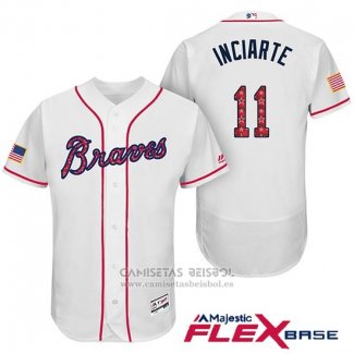 Camiseta Beisbol Hombre Atlanta Braves 2017 Estrellas y Rayas 11 Ender Inciarte Blanco Flex Base