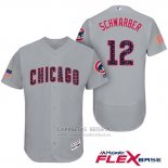 Camiseta Beisbol Hombre Chicago Cubs 2017 Estrellas y Rayas Cubs 12 Kyle Schwarber Gris Flex Base