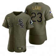 Camiseta Beisbol Hombre Chicago White Sox Jake Lamb Camuflaje Digital Verde 2021 Salute To Service