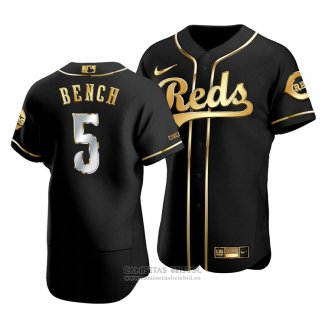 Camiseta Beisbol Hombre Cincinnati Reds Johnny Bench Golden Edition Autentico Negro