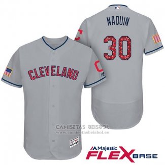 Camiseta Beisbol Hombre Cleveland Indians 2017 Estrellas y Rayas Tyler Naquin Gris Flex Base