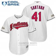 Camiseta Beisbol Hombre Cleveland Indians 2017 Postemporada 41 Carlos Santana Blanco Cool Base