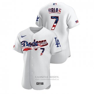 Camiseta Beisbol Hombre Los Angeles Dodgers Julio Urias 2020 Stars & Stripes 4th of July Blanco