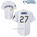 Camiseta Beisbol Hombre Milwaukee Brewers Carlos Gomez 27 Blanco Cool Base