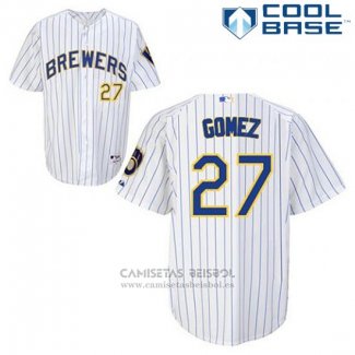 Camiseta Beisbol Hombre Milwaukee Brewers Carlos Gomez 27 Blanco Cool Base
