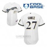 Camiseta Beisbol Hombre Milwaukee Brewers Carlos Gomez 27 Blanco Primera Cool Base