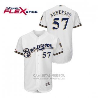 Camiseta Beisbol Hombre Milwaukee Brewers Chase Anderson Autentico Flex Base Blanco