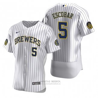 Camiseta Beisbol Hombre Milwaukee Brewers Eduardo Escobar Autentico Primera Blanco