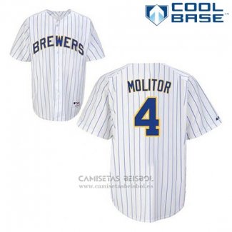 Camiseta Beisbol Hombre Milwaukee Brewers Paul Molitor 4 Blanco Cool Base