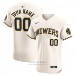 Camiseta Beisbol Hombre Milwaukee Brewers Primera Elite Personalizada Crema