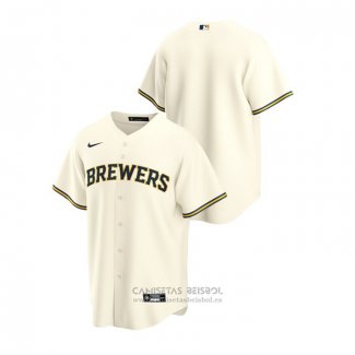 Camiseta Beisbol Hombre Milwaukee Brewers Replica Primera Crema