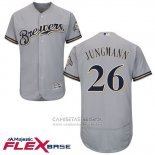 Camiseta Beisbol Hombre Milwaukee Brewers Taylor Jungmann Gris Autentico Collection Flex Base