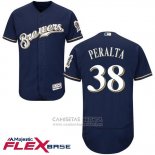 Camiseta Beisbol Hombre Milwaukee Brewers Wily Peralta Azul Autentico Collection Flex Base