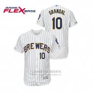 Camiseta Beisbol Hombre Milwaukee Brewers Yasmani Grandal Autentico Flex Base Blanco Azul