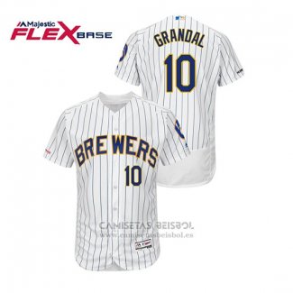 Camiseta Beisbol Hombre Milwaukee Brewers Yasmani Grandal Autentico Flex Base Blanco Azul