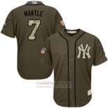 Camiseta Beisbol Hombre New York Yankees 7 Mickey Mantle Verde Salute To Service