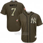 Camiseta Beisbol Hombre New York Yankees 7 Mickey Mantle Verde Salute To Service