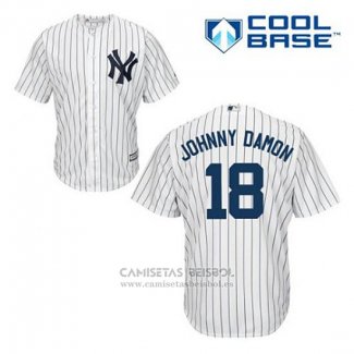 Camiseta Beisbol Hombre New York Yankees Johnny Damon 18 Blanco Primera Cool Base