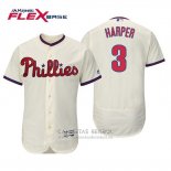 Camiseta Beisbol Hombre Philadelphia Phillies Bryce Harper Flex Base Autentico Collezione Alterno 2019 Crema