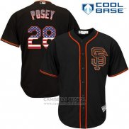 Camiseta Beisbol Hombre San Francisco Giants Buster Posey Negro Estrellas y Rayas Cool Base
