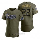 Camiseta Beisbol Hombre Tampa Bay Rays Chris Archer Camuflaje Digital Verde 2021 Salute To Service