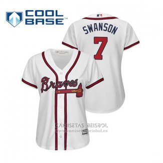 Camiseta Beisbol Mujer Atlanta Braves Dansby Swanson Cool Base Primera 2019 Blanco