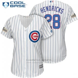 Camiseta Beisbol Mujer Chicago Cubs 2017 Postemporada 28 Kyle Hendricks Blanco Cool Base